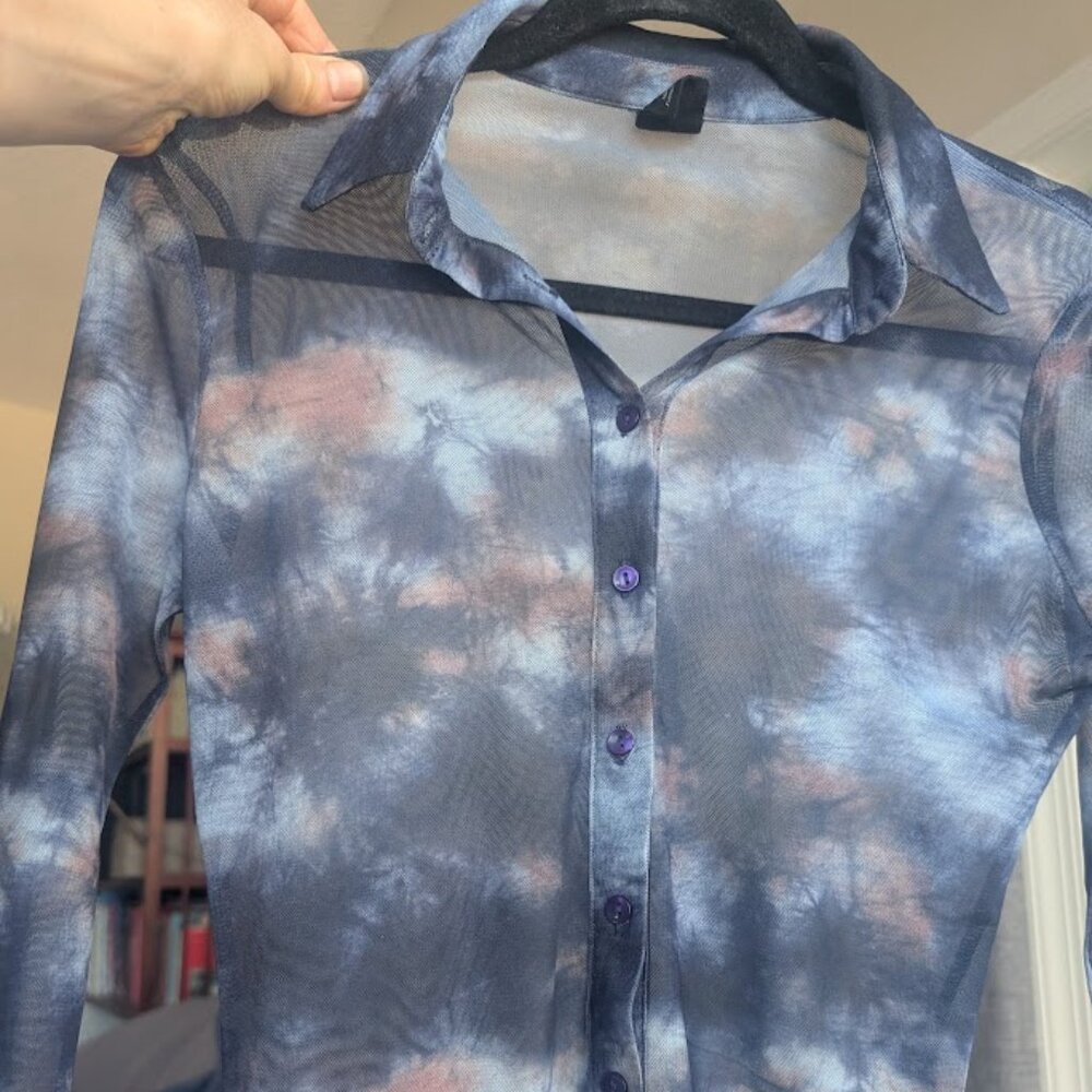 Urban Outfitters.  Sheer stretchy tie-dye pattern blouse. Festival.